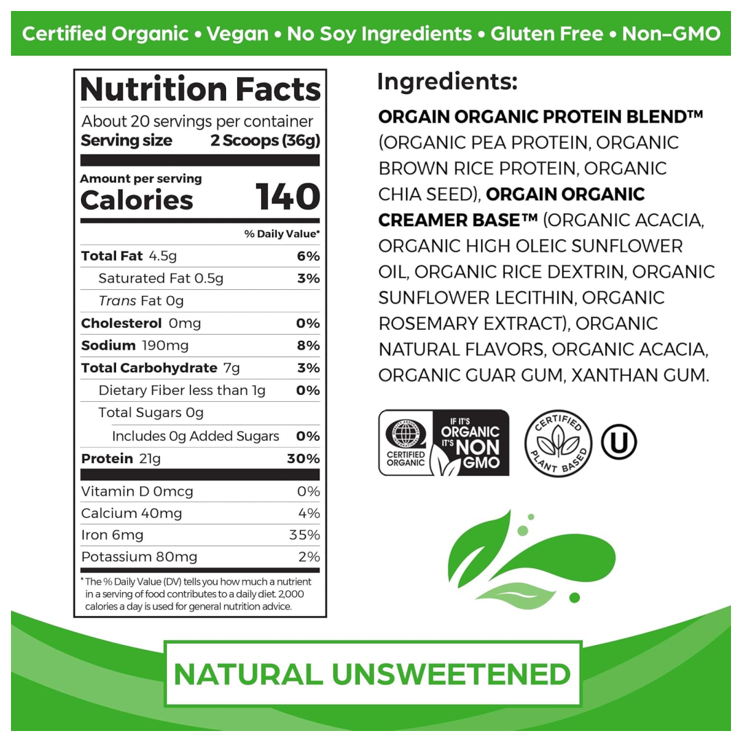 Organic Protein™ Plant Based Protein Powder - Natural Unsweetened