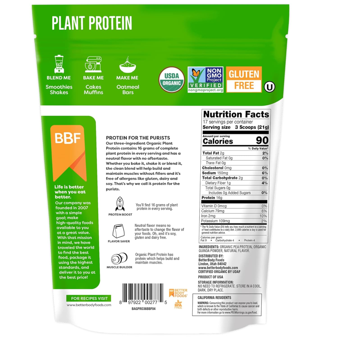 BetterBody Foods Organic Plant Based Protein Powder