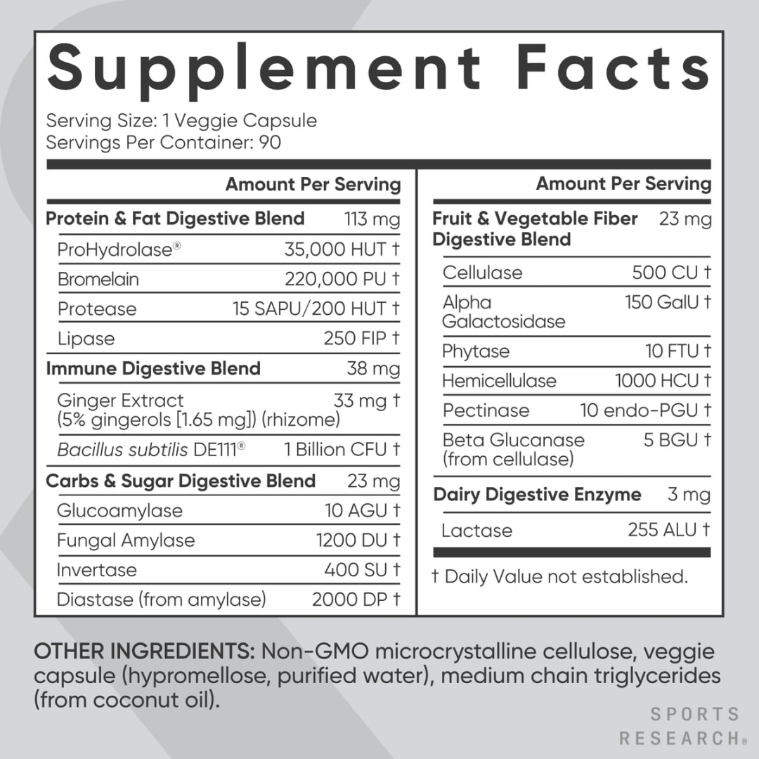 Sports Research Plant-Based Digestive Enzymes with Probiotic and Ginger