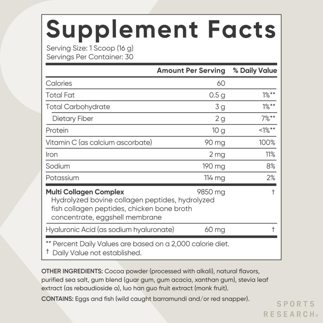 Sports Research Multi Collagen Powder with 5 Types of Collagen Chocolate