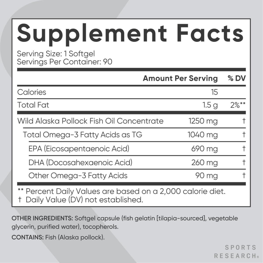 Sports Research Omega-3 Fish Oil from Wild Alaska Pollock