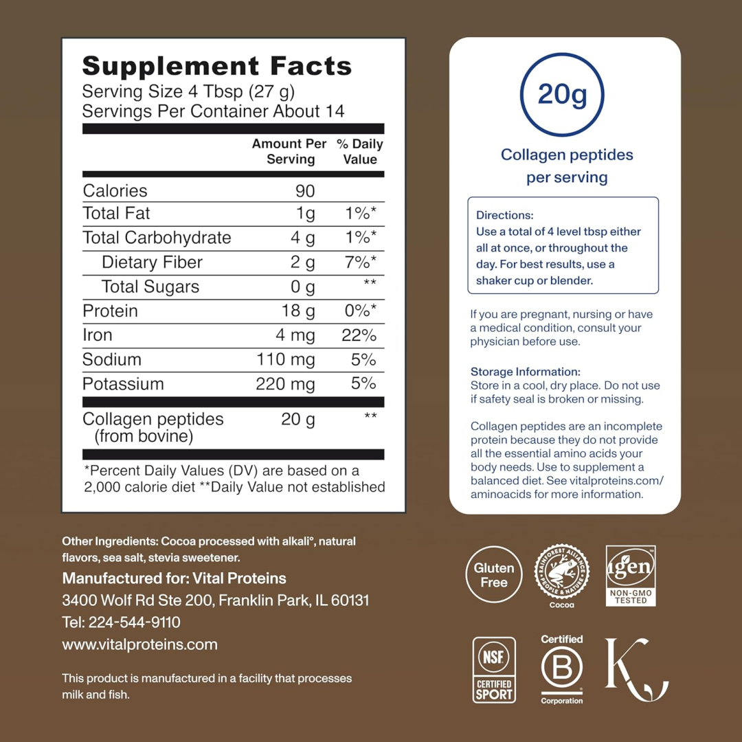 Vital Proteins Chocolate Collagen Powder, Chocolate Flavor, 13.5 OZ