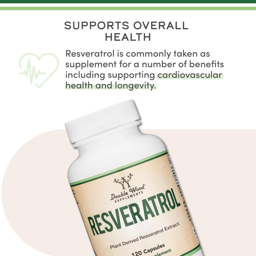 Double Wood Resveratrol Supplement 500mg Per Serving, 120 Capsules