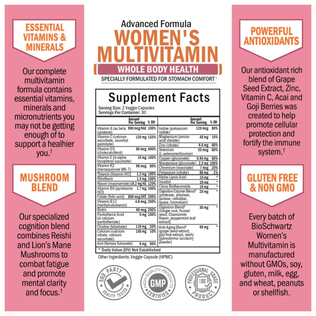 BioSchwartz Women's Multivitamin with Vitamin D3 - 60 Capsules
