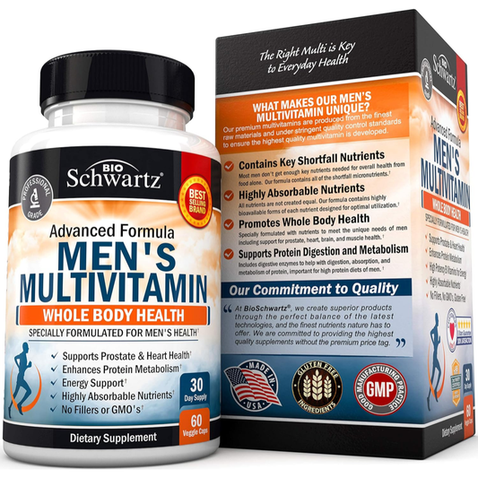 BioSchwartz Men's Multivitamin with Vitamin C A B D3 E Zinc for Immune Support- 60 Capsules