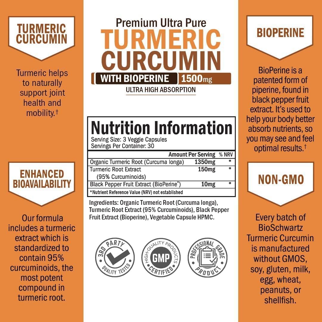 BioSchwartz Turmeric Curcumin with BioPerine 1500mg - 90 Capsules