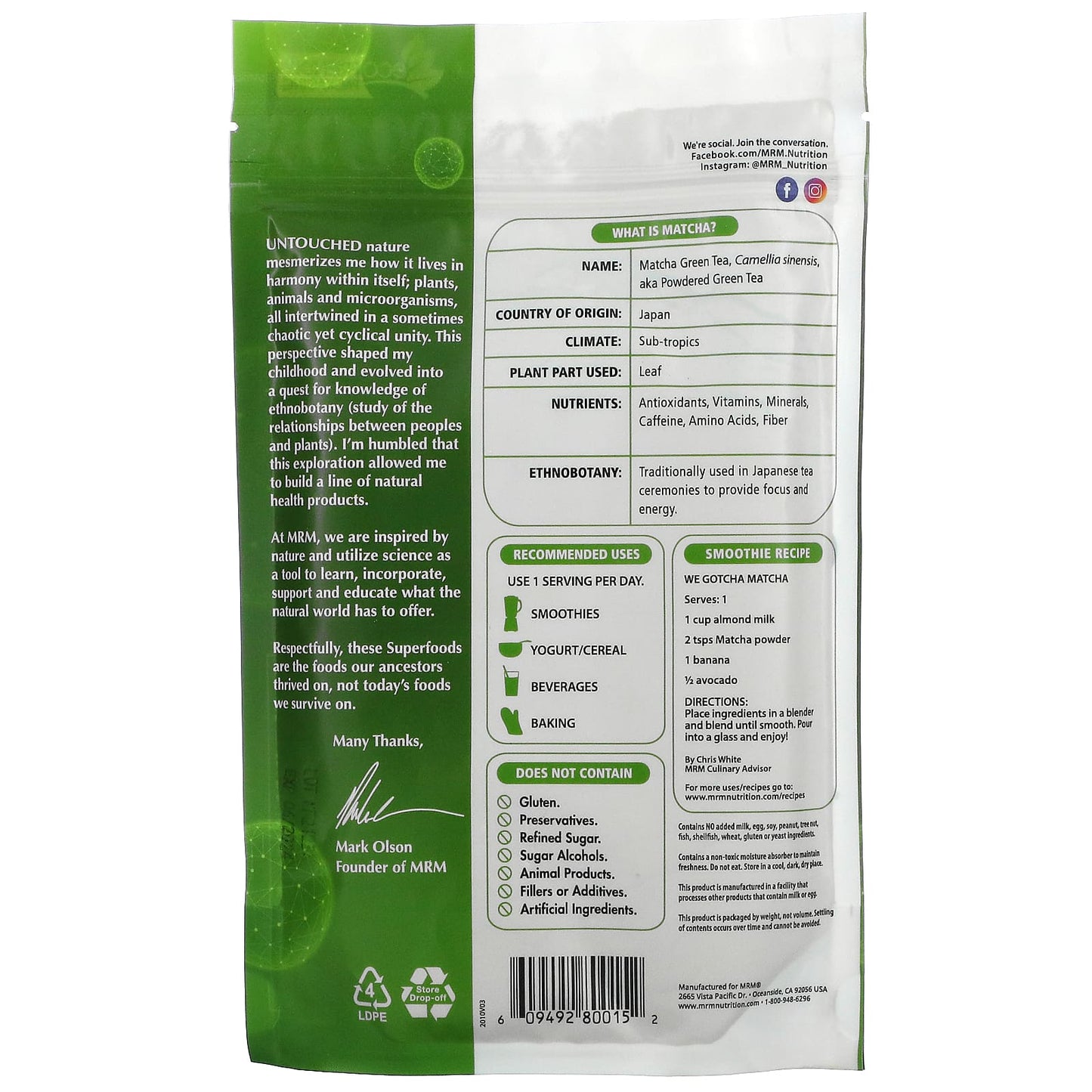 MRM, Matcha Green Tea Powder, 6 oz (170 g)