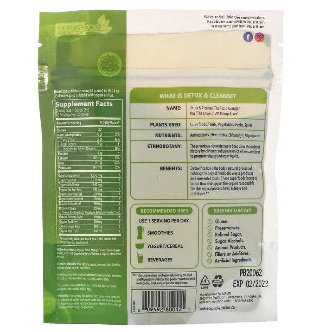 MRM, Organic Detox & Cleanse Powder, Peach Mango, 4.2 oz (120 g)
