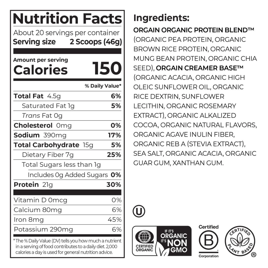 Organic Protein™ Plant Based Protein Powder Creamy Chocolate Fudge