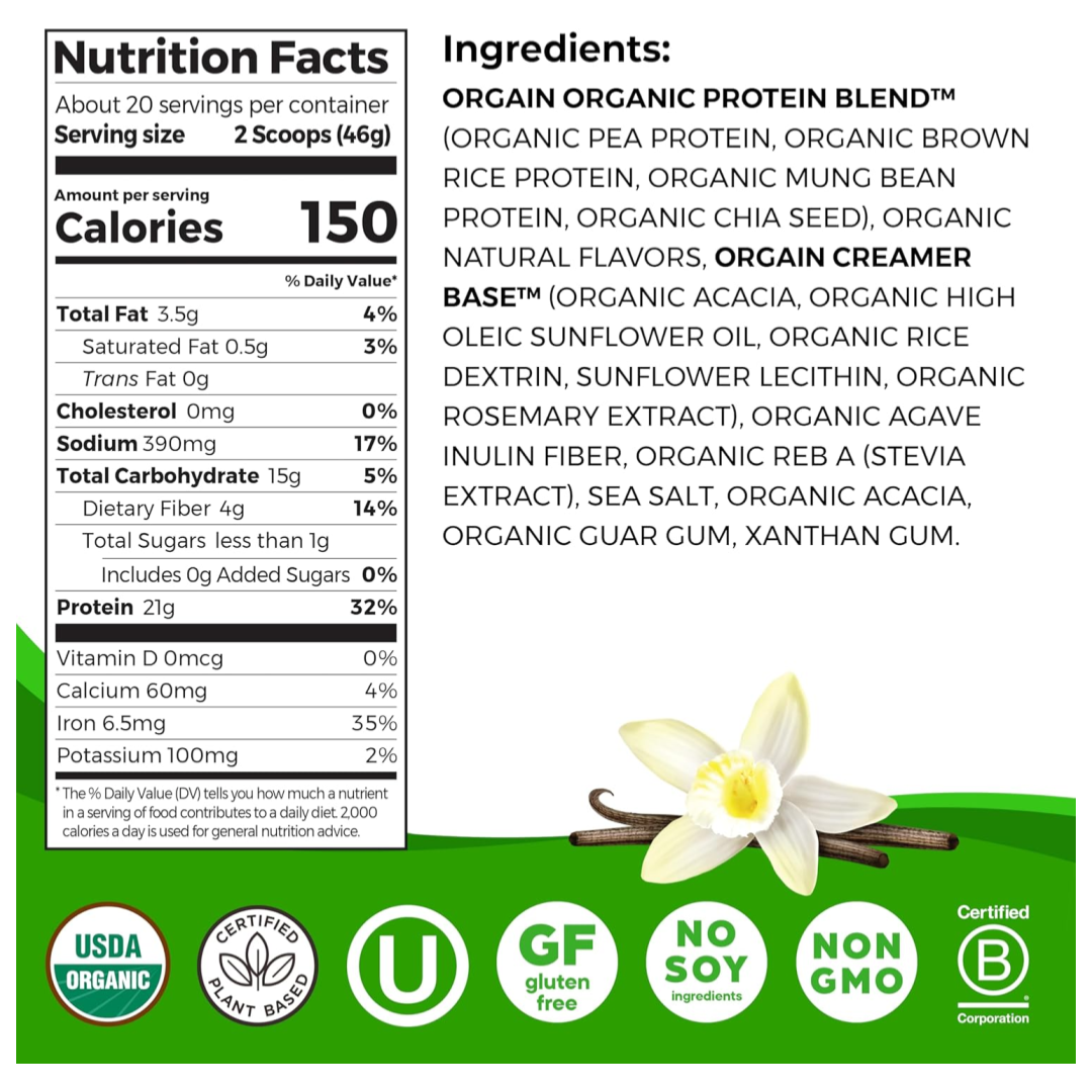 Organic Protein™ Plant Based Protein Powder Vanilla Bean
