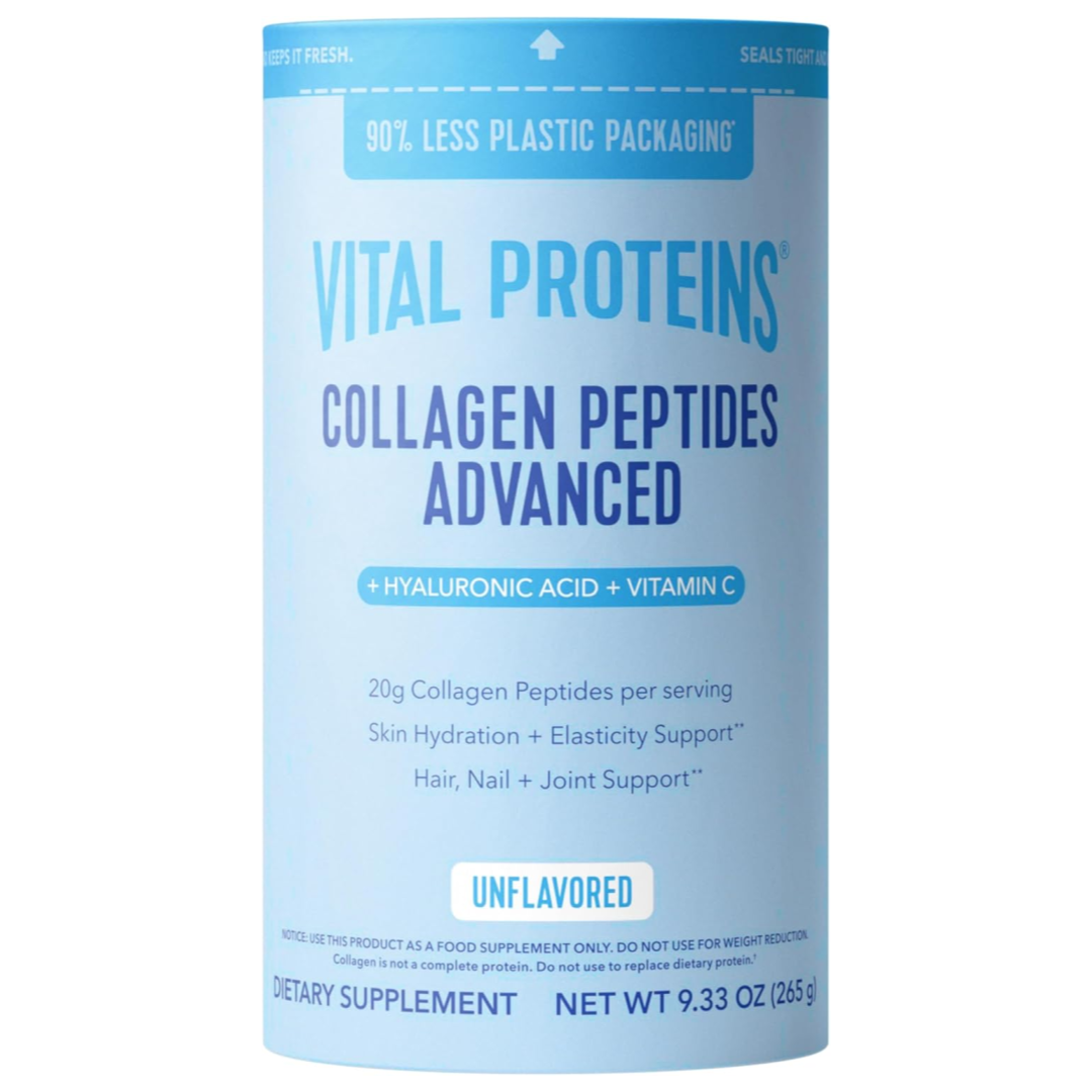 Vital Proteins Collagen Peptides Powder, Unflavored with Hyaluronic Acid and Vitamin C, 9.33 OZ