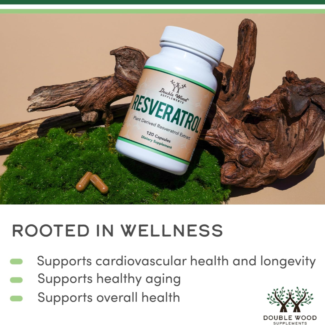 Double Wood Resveratrol Supplement 500mg Per Serving, 120 Capsules