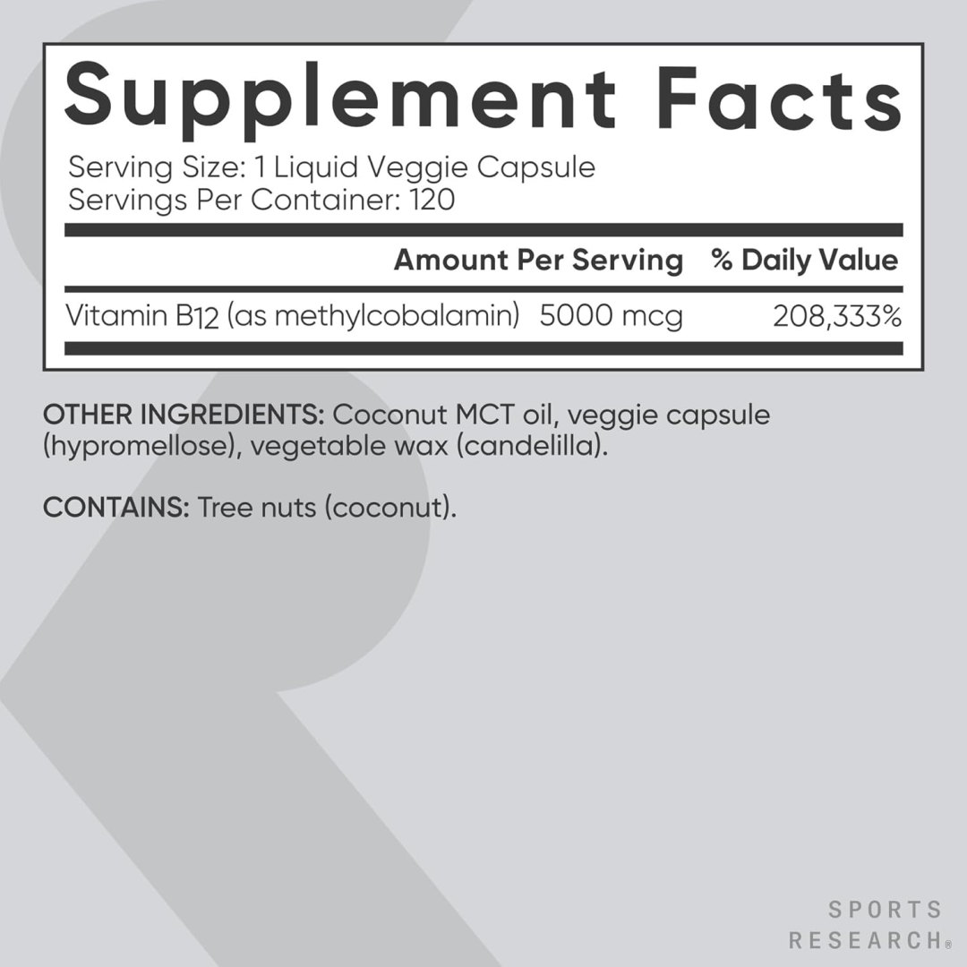 Sports Research® Vitamin B12 as Methylcobalamin 5000mcg