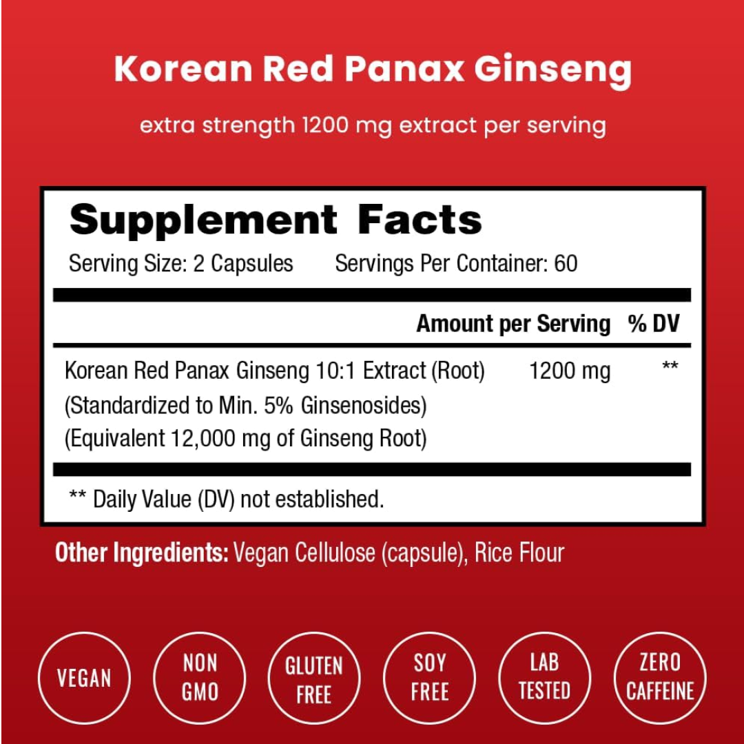 NutraChamps Korean Red Panax Ginseng Capsules (120 Vegan Capsules)