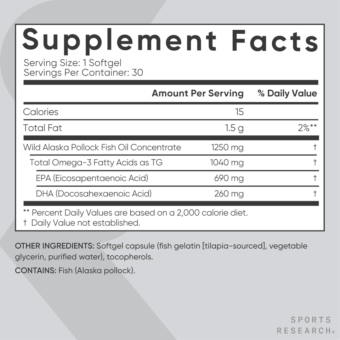 Sports Research Omega-3 Fish Oil from Wild Alaska Pollock