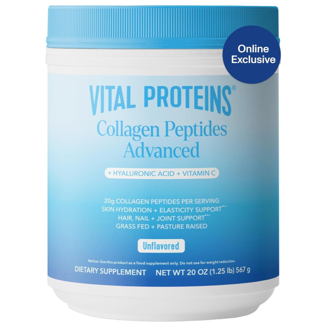Vital Proteins Collagen Peptides Powder with Hyaluronic Acid and Vitamin C, Unflavored, 20 OZ