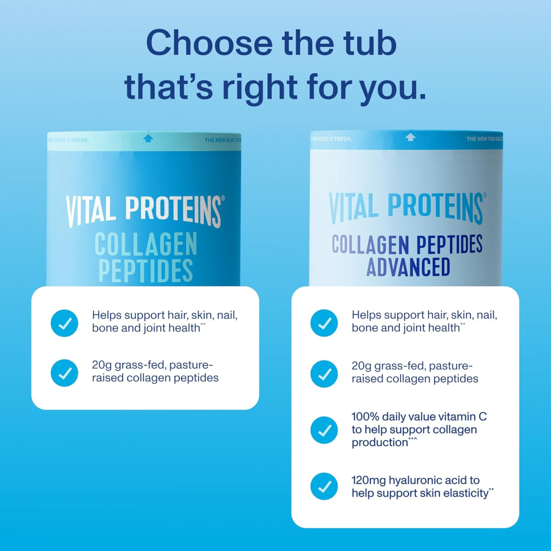 Vital Proteins Collagen Peptides Powder with Hyaluronic Acid and Vitamin C, Unflavored, 20 OZ