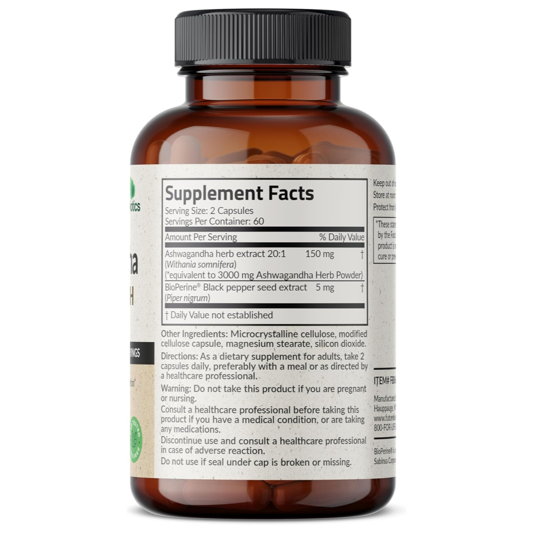 Futurebiotics Ashwagandha Extra Strength Stress & Mood Support with BioPerine - Non GMO Formula