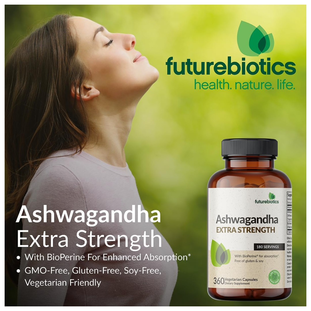 Futurebiotics Ashwagandha Extra Strength Stress & Mood Support with BioPerine - Non GMO Formula