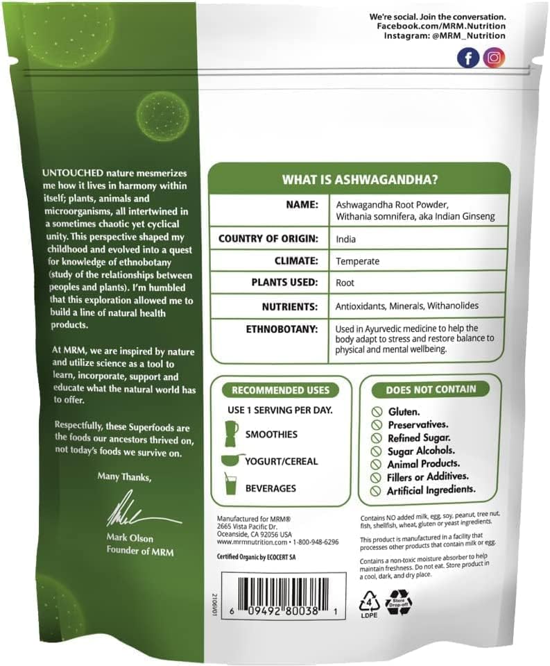 MRM Nutrition Organic Ashwagandha Root Powder