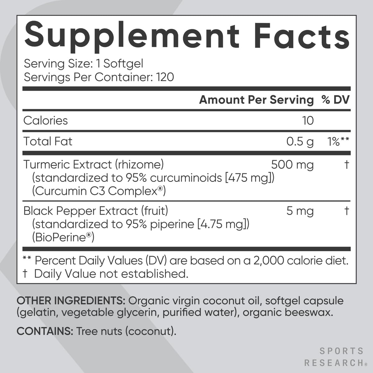 Sports Research C3 Complex Turmeric Curcumin 500MG