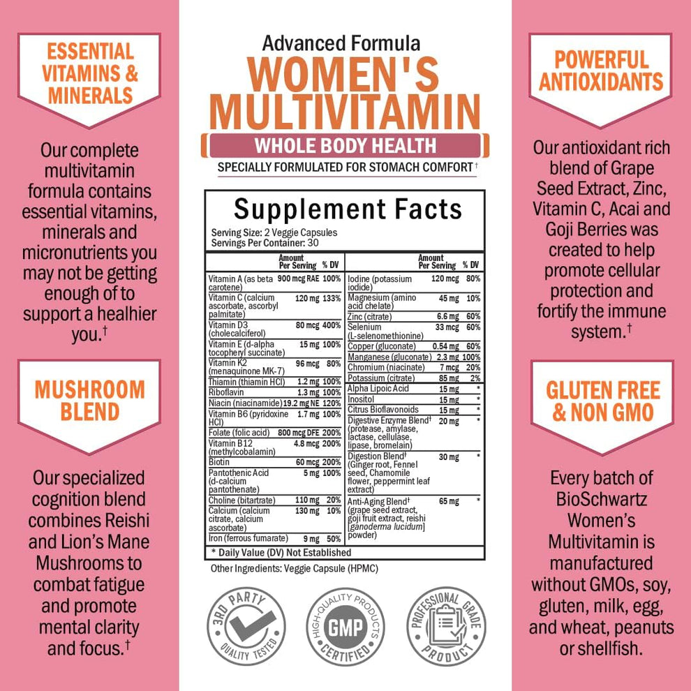 BioSchwartz Women's Multivitamin with Vitamin D3 60 Capsules GoldenVita
