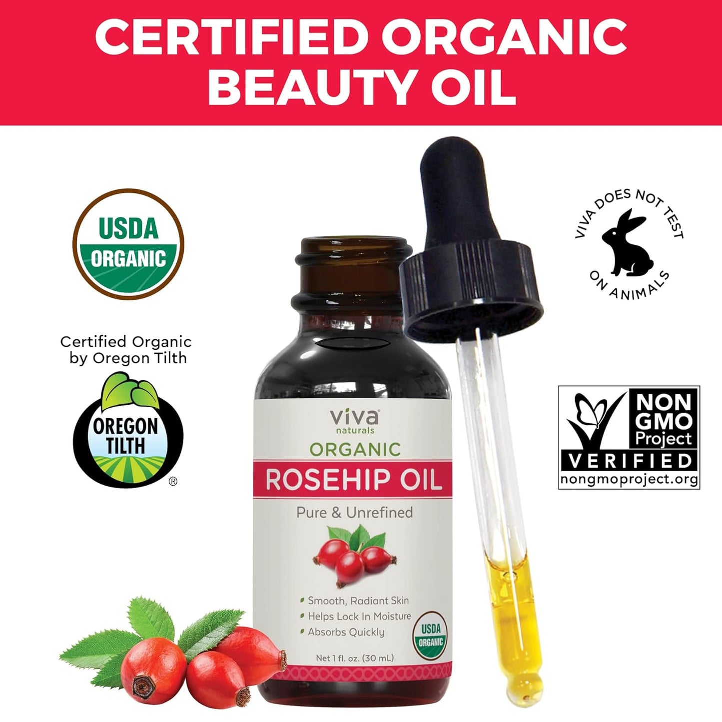 Viva Naturals Organic Rosehip Seed Oil