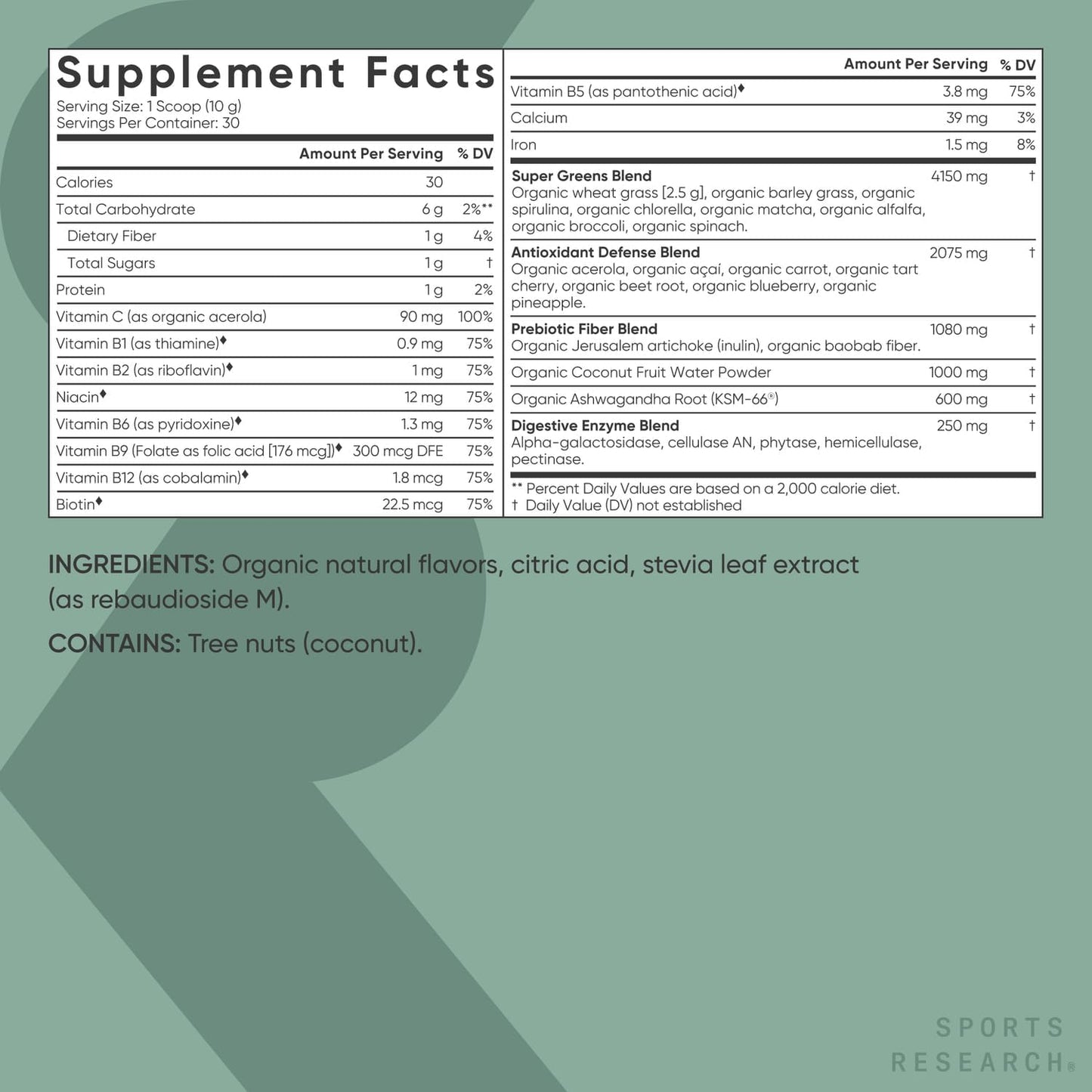 Sports Research® Organic Greens Superfood Powder Original