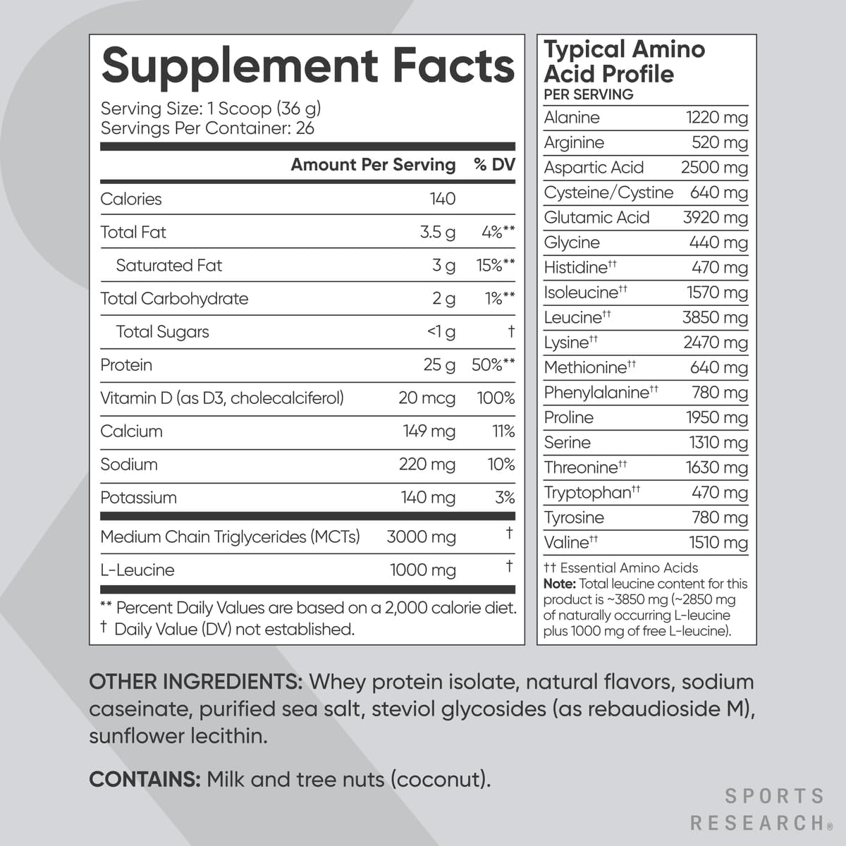 Sports Research Whey Protein Isolate - Vanilla Flavor