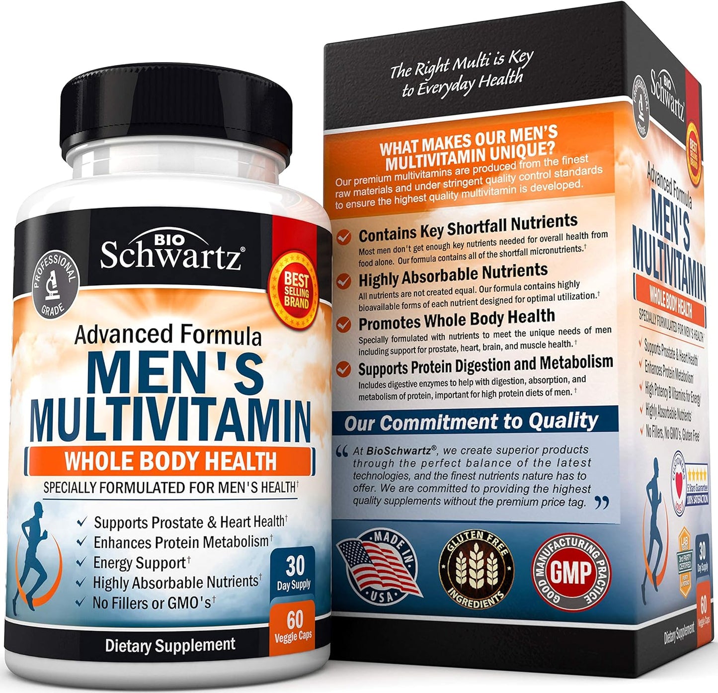 BioSchwartz Men's Multivitamin with Vitamin C A B D3 E Zinc for Immune Support- 60 Capsules