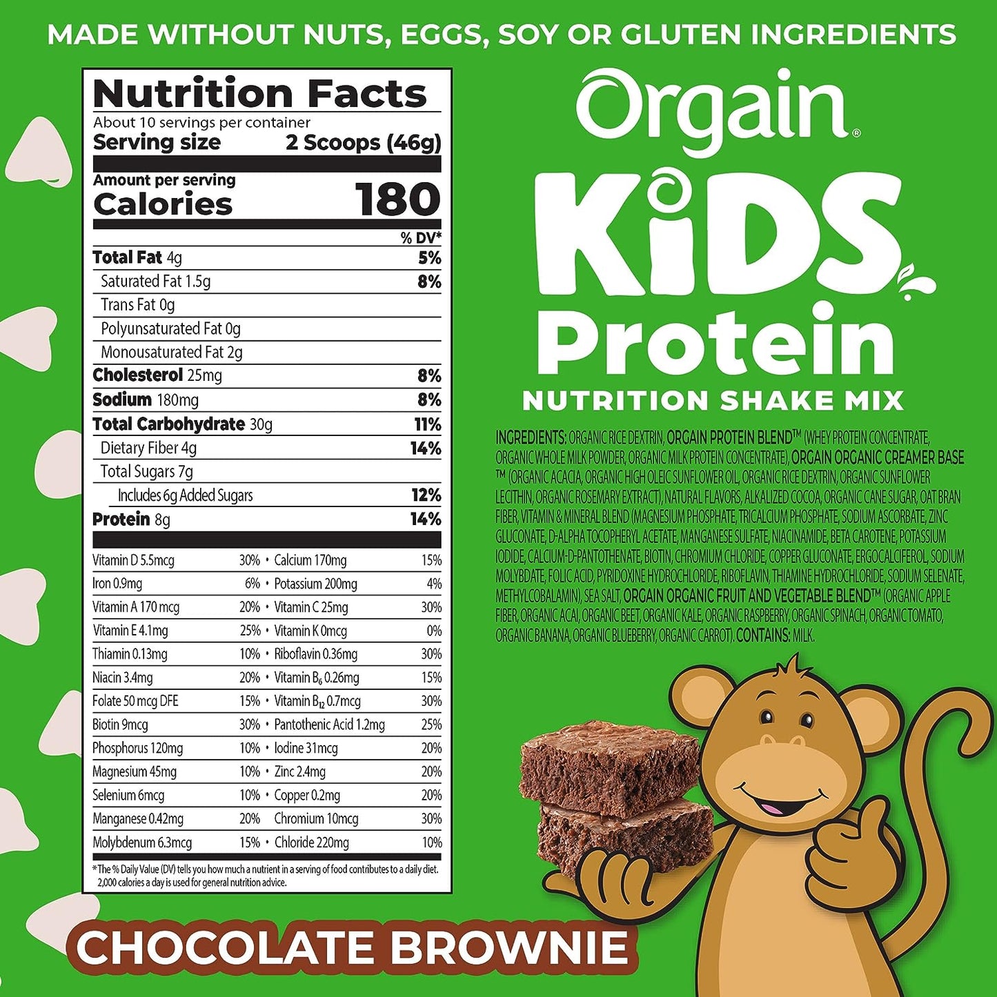 Orgain Kids Protein Powder Shake Mix, Chocolate Brownie - 1lb
