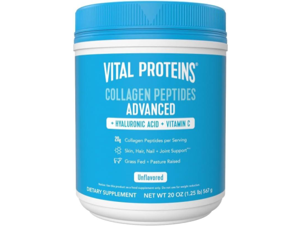 Vital Proteins Collagen Peptides Powder with Hyaluronic Acid and Vitamin C, Unflavored, 20 OZ