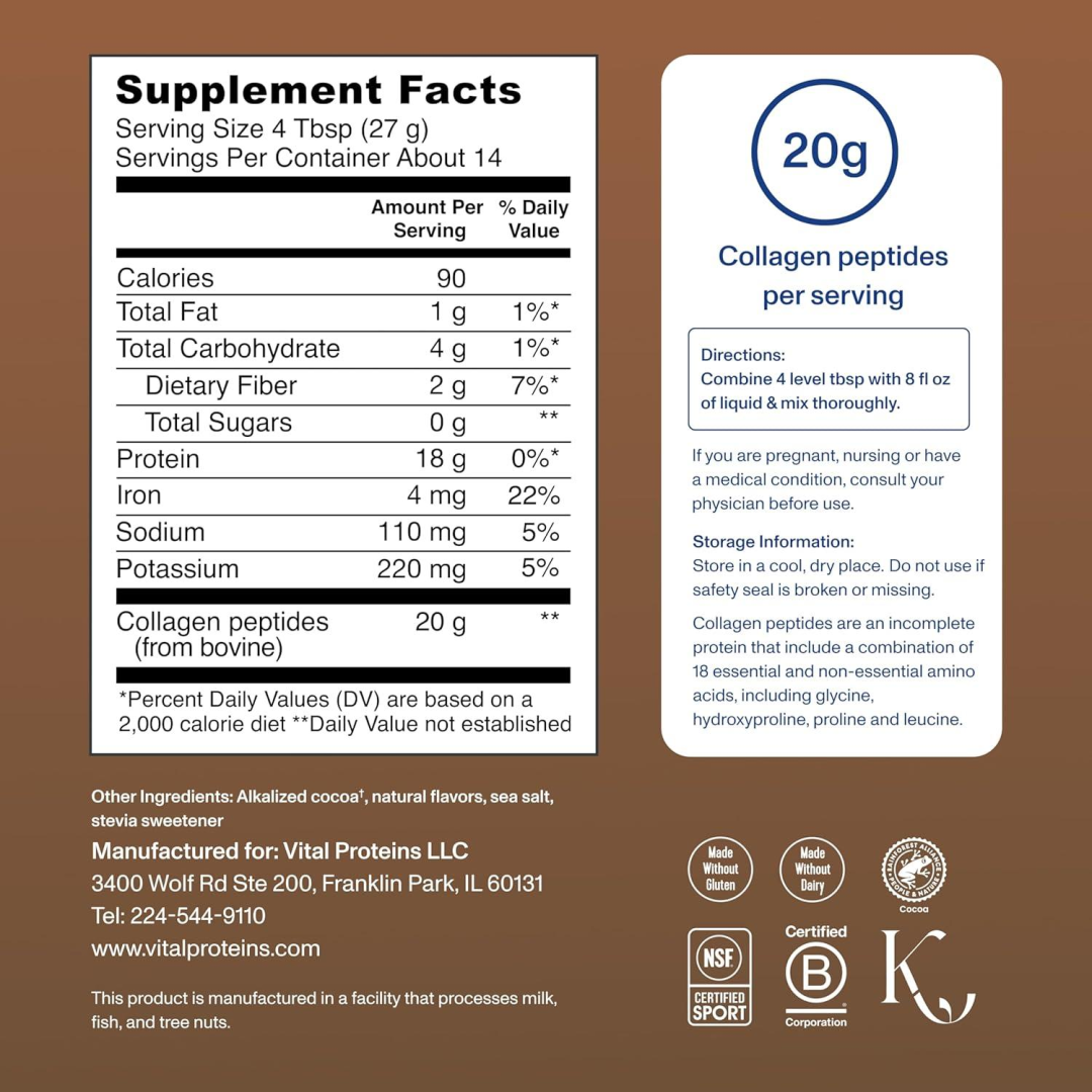 Vital Proteins Chocolate Collagen Powder, Chocolate Flavor, 13.5 OZ